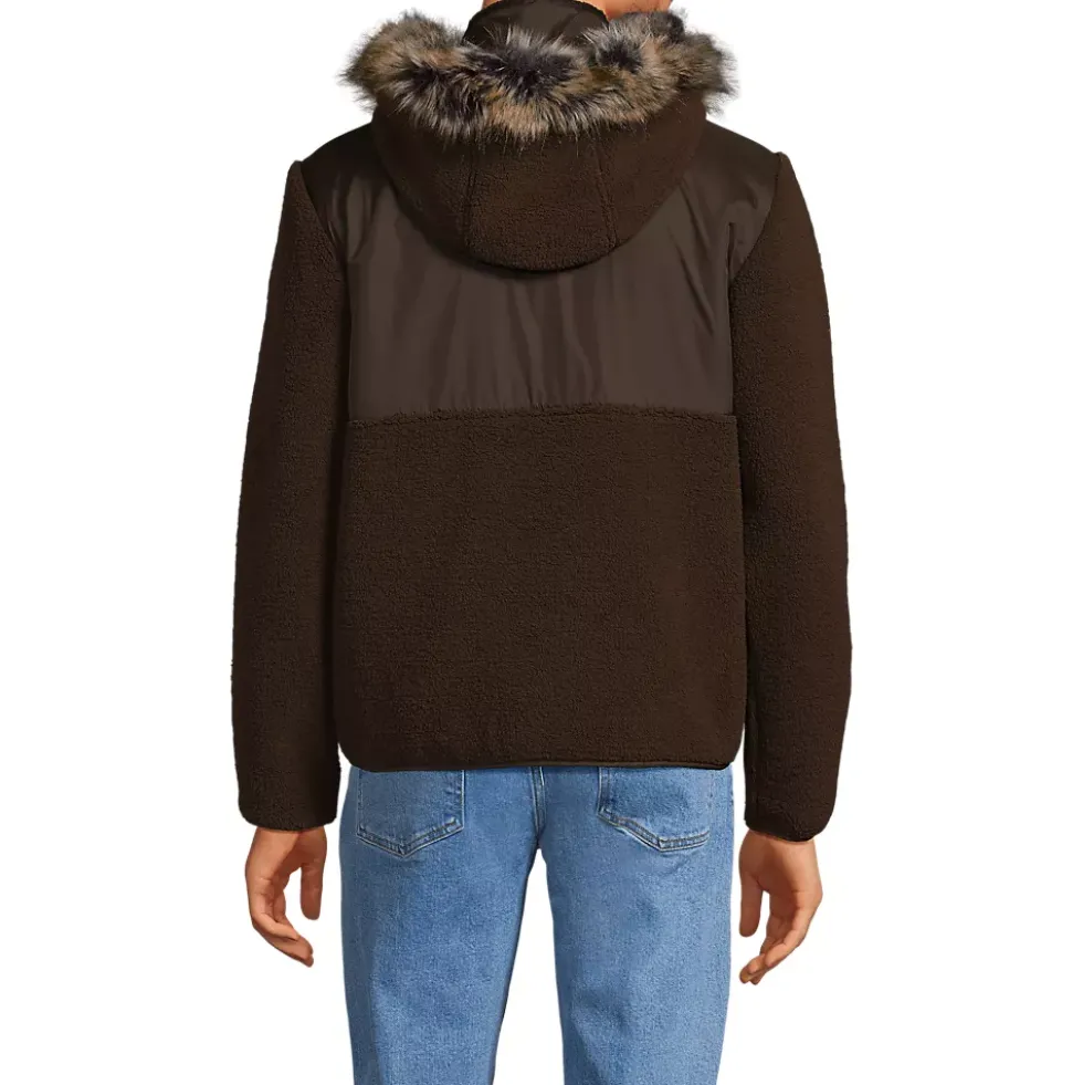 Men's Hooded Half Zip Faux Fur Sherpa Fleece Pullover