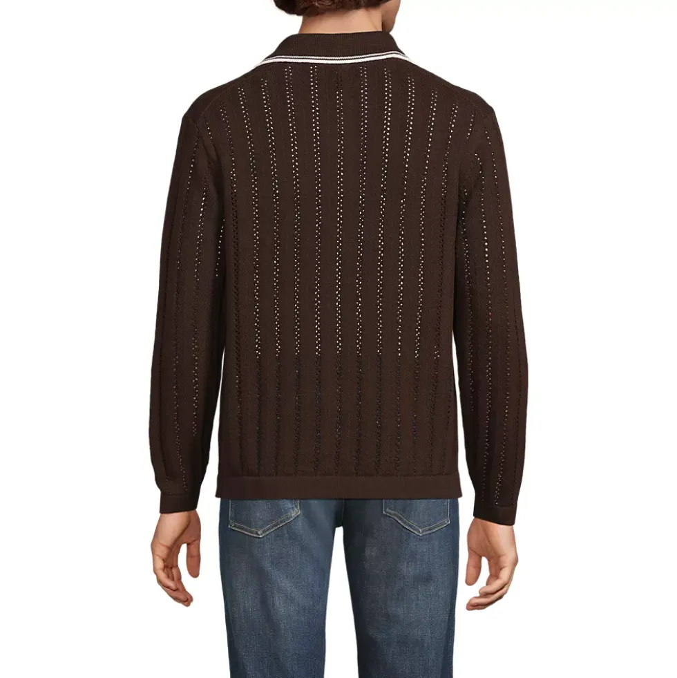 Men's Long Sleeve Button Through Summer Polo Cardigan