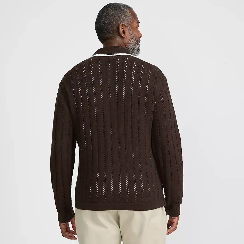 Men's Long Sleeve Button Through Summer Polo Cardigan