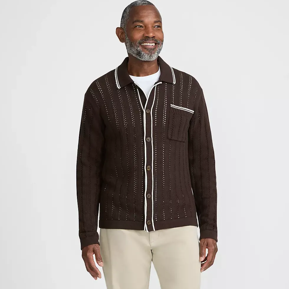 Men's Long Sleeve Button Through Summer Polo Cardigan