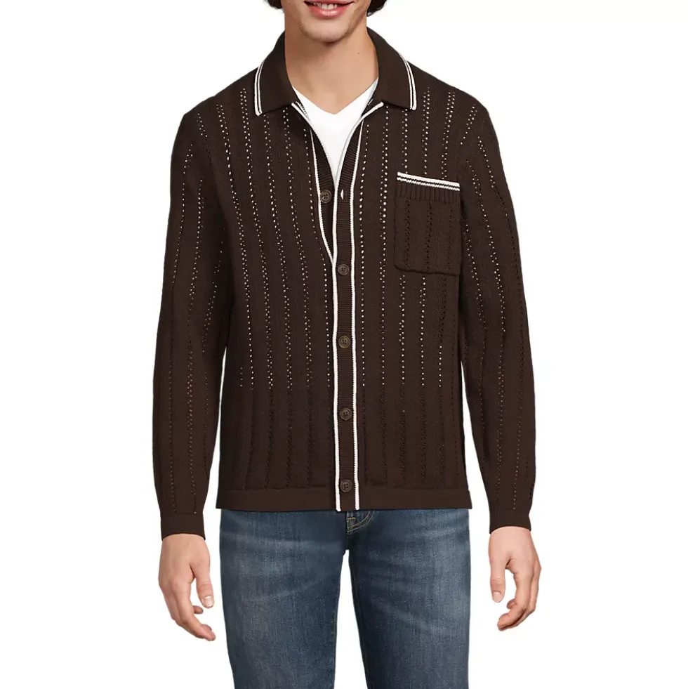 Men's Long Sleeve Button Through Summer Polo Cardigan