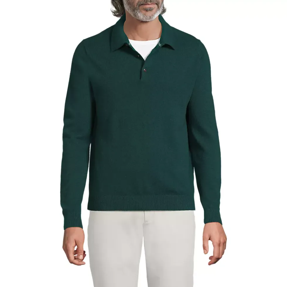 Men's Long Sleeve Cashmere Sweater Polo
