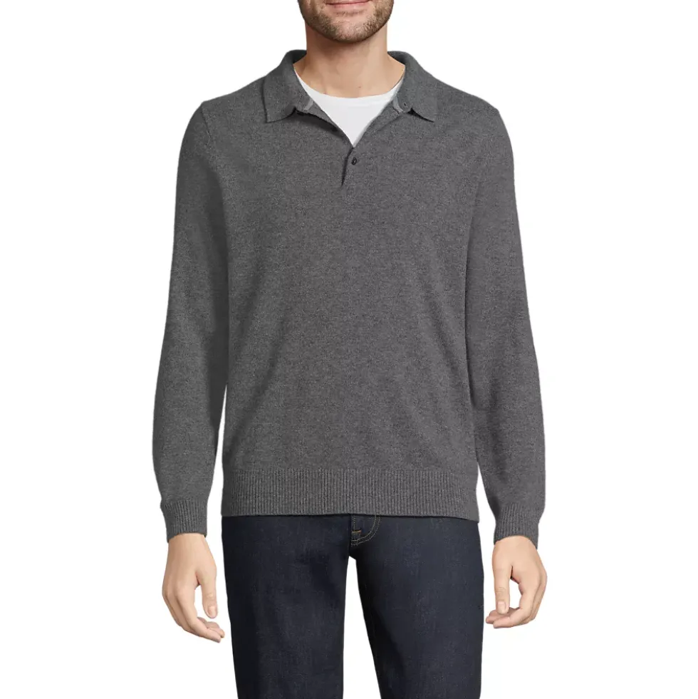 Men's Long Sleeve Cashmere Sweater Polo