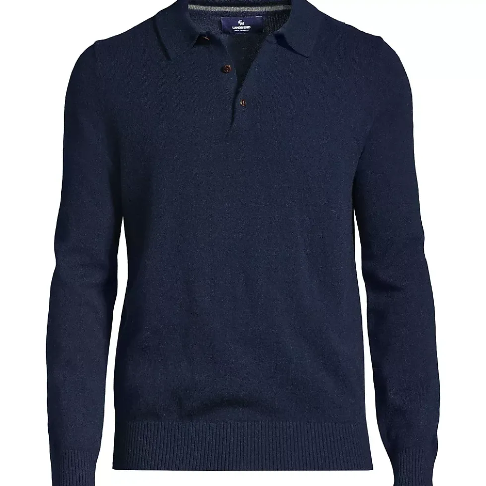 Men's Long Sleeve Cashmere Sweater Polo