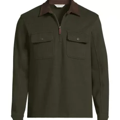 Men's Long Sleeve Corduroy Collar Bedford Rib Quarter Zip