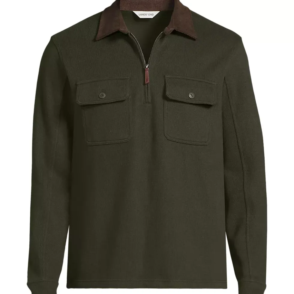 Men's Long Sleeve Corduroy Collar Bedford Rib Quarter Zip