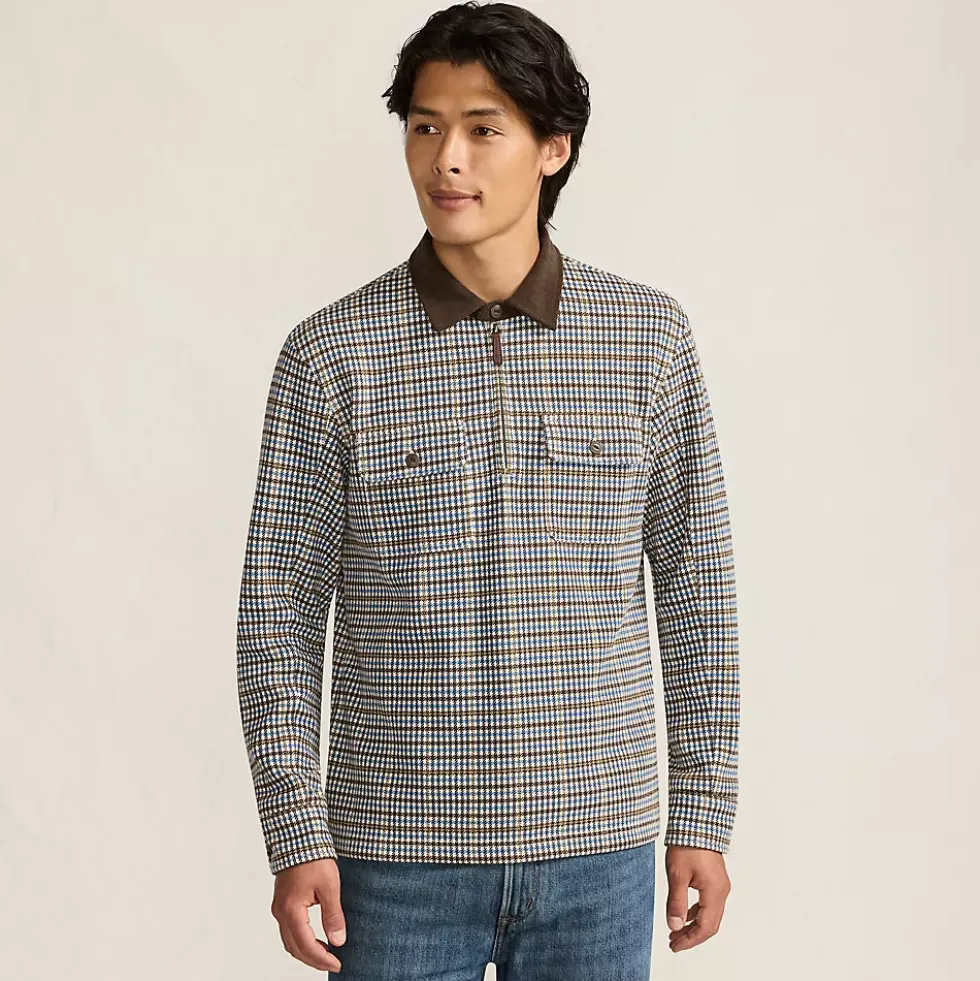 Men's Long Sleeve Corduroy Collar Bedford Rib Quarter Zip