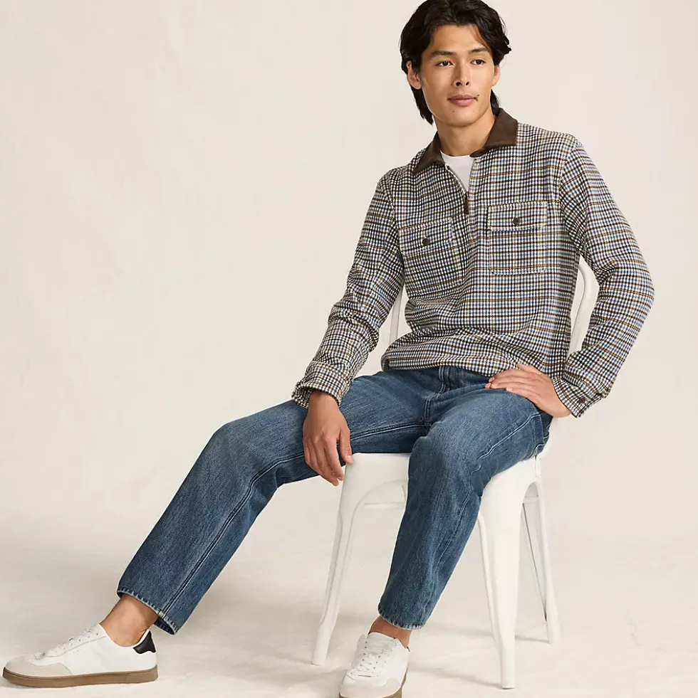 Men's Long Sleeve Corduroy Collar Bedford Rib Quarter Zip