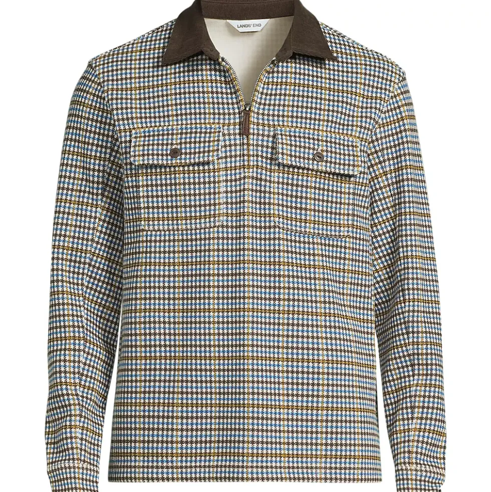 Men's Long Sleeve Corduroy Collar Bedford Rib Quarter Zip