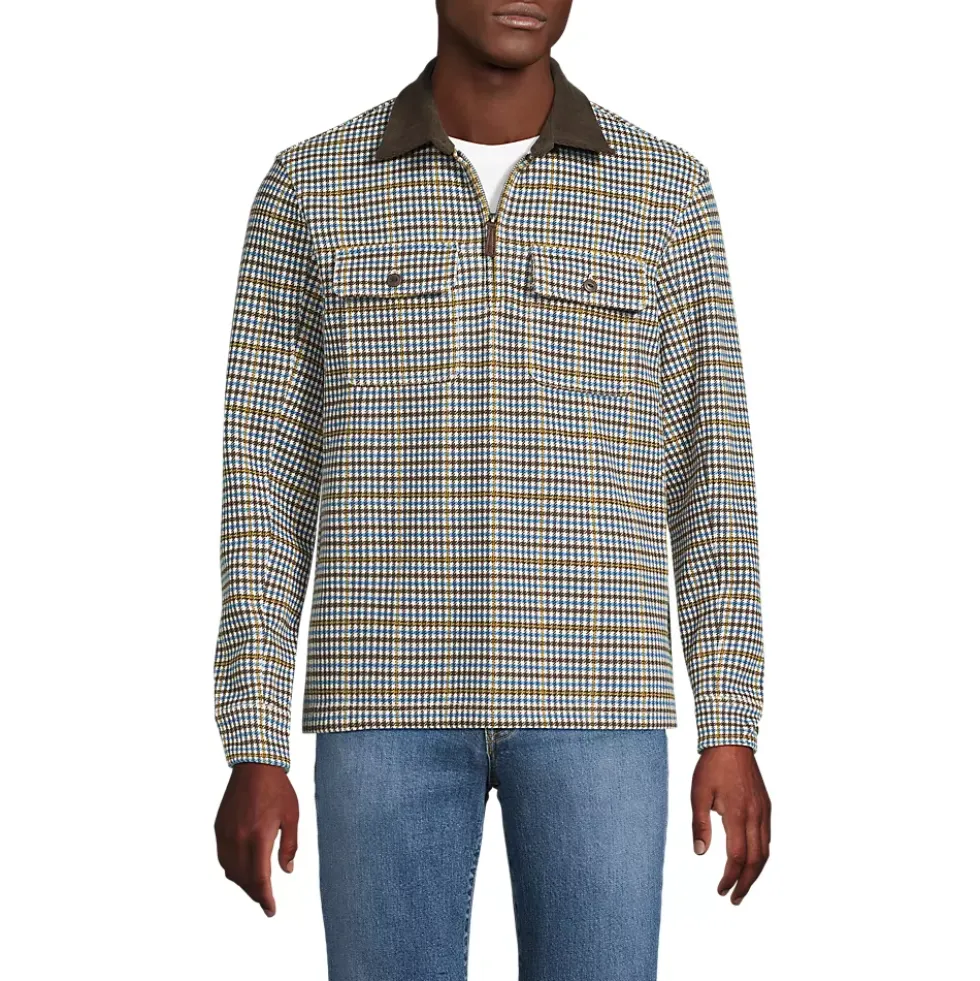 Men's Long Sleeve Corduroy Collar Bedford Rib Quarter Zip