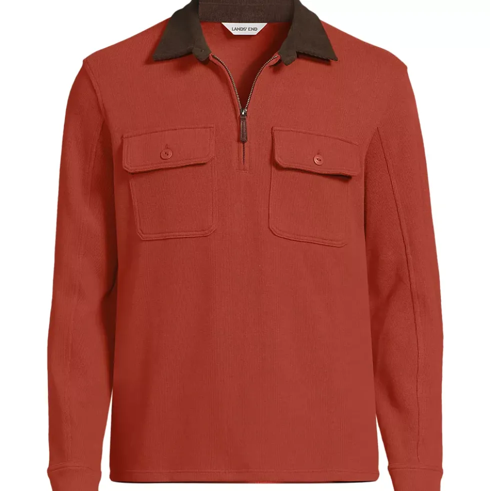Men's Long Sleeve Corduroy Collar Bedford Rib Quarter Zip