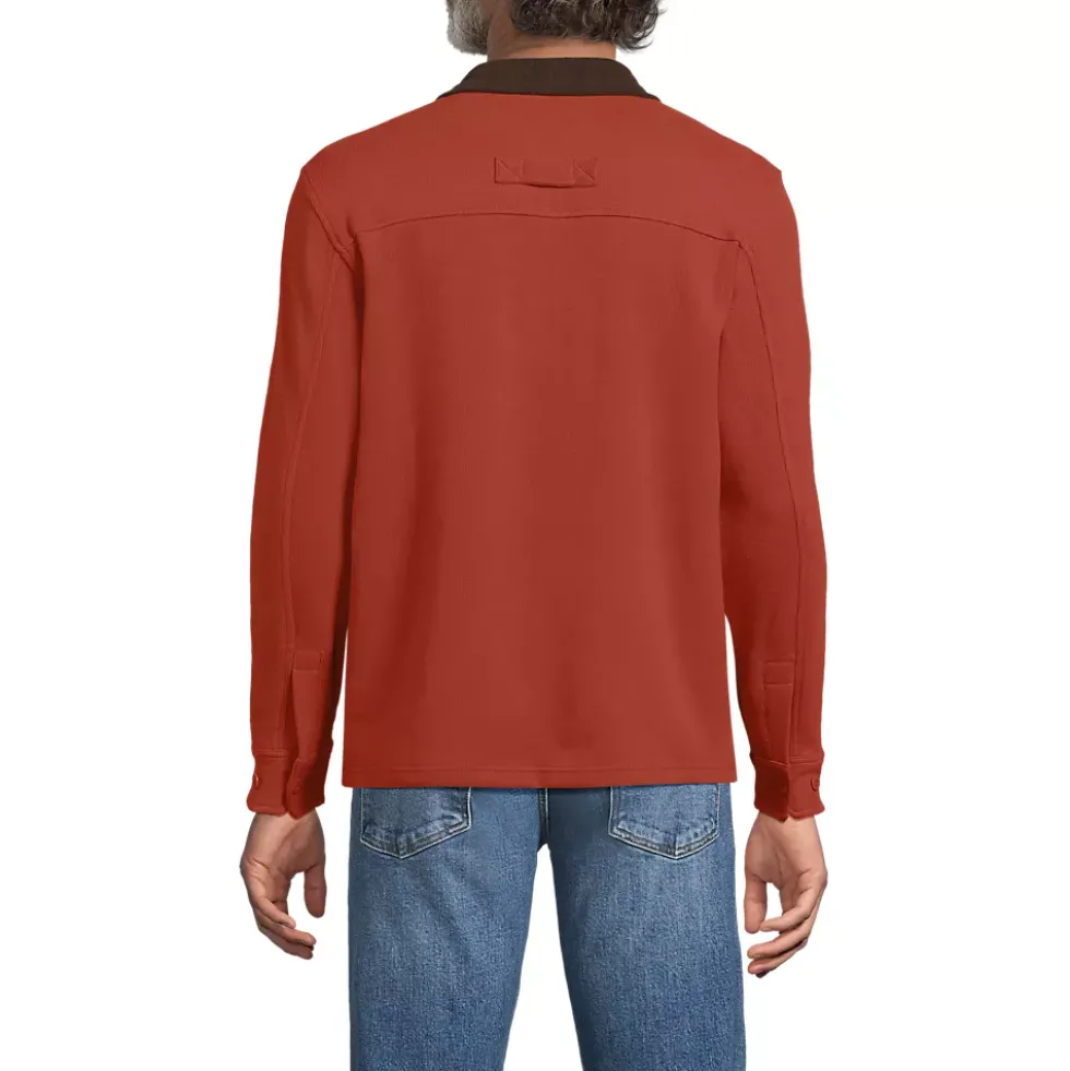 Men's Long Sleeve Corduroy Collar Bedford Rib Quarter Zip