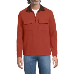 Men's Long Sleeve Corduroy Collar Bedford Rib Quarter Zip