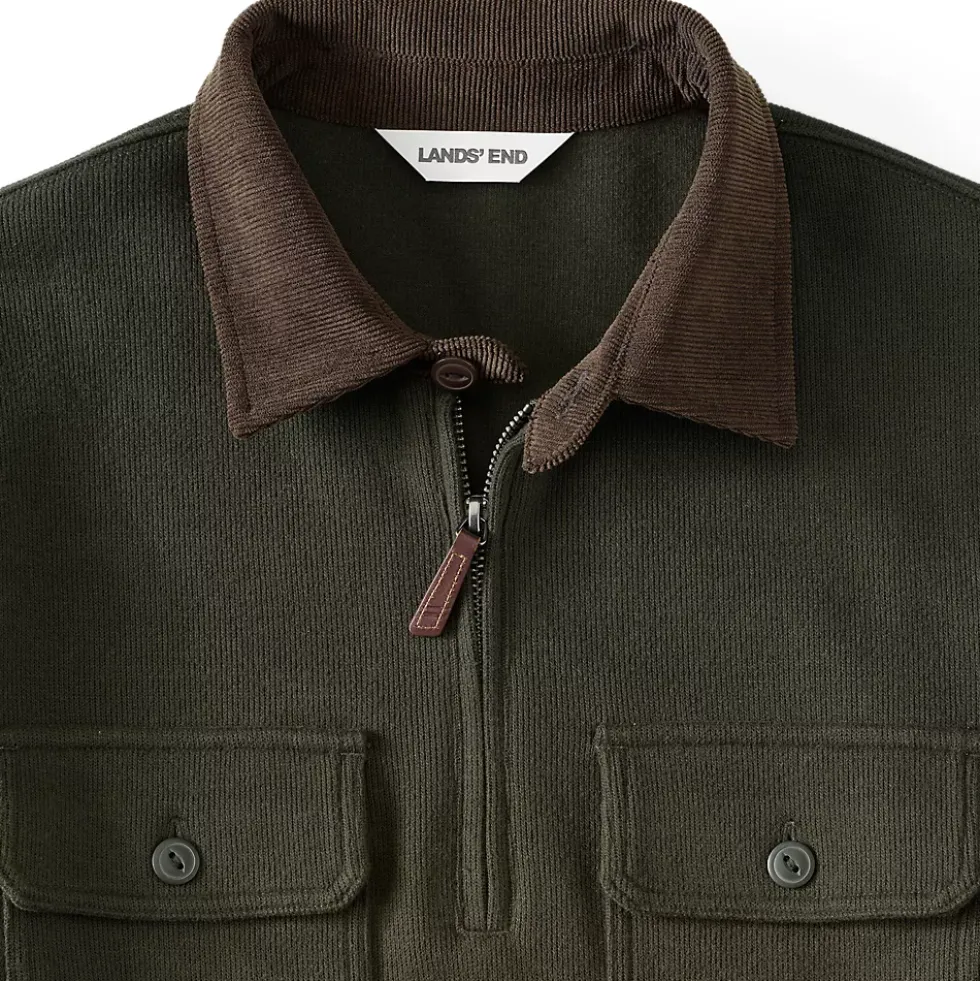 Men's Long Sleeve Corduroy Collar Bedford Rib Quarter Zip