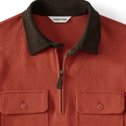 Men's Long Sleeve Corduroy Collar Bedford Rib Quarter Zip
