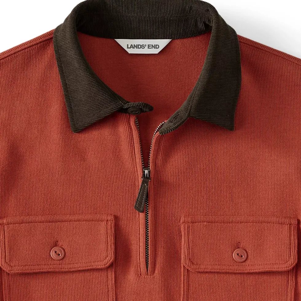Men's Long Sleeve Corduroy Collar Bedford Rib Quarter Zip