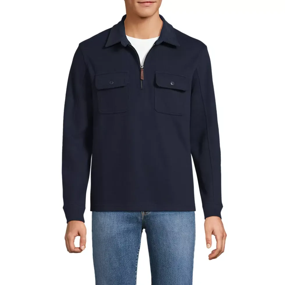 Men's Long Sleeve Corduroy Collar Bedford Rib Quarter Zip