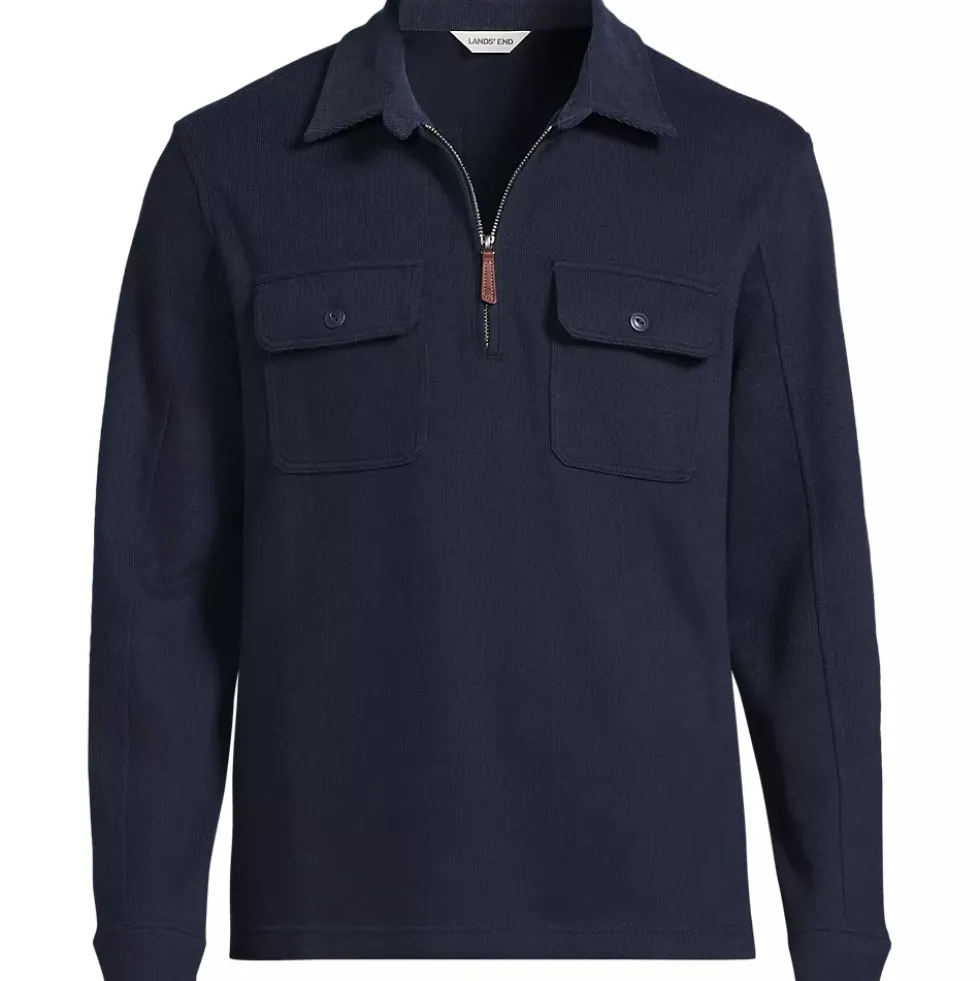 Men's Long Sleeve Corduroy Collar Bedford Rib Quarter Zip