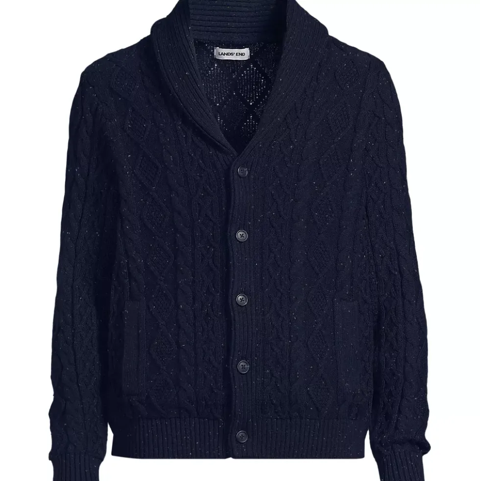 Men's Long Sleeve Cotton Blend Cable Shawl Cardigan