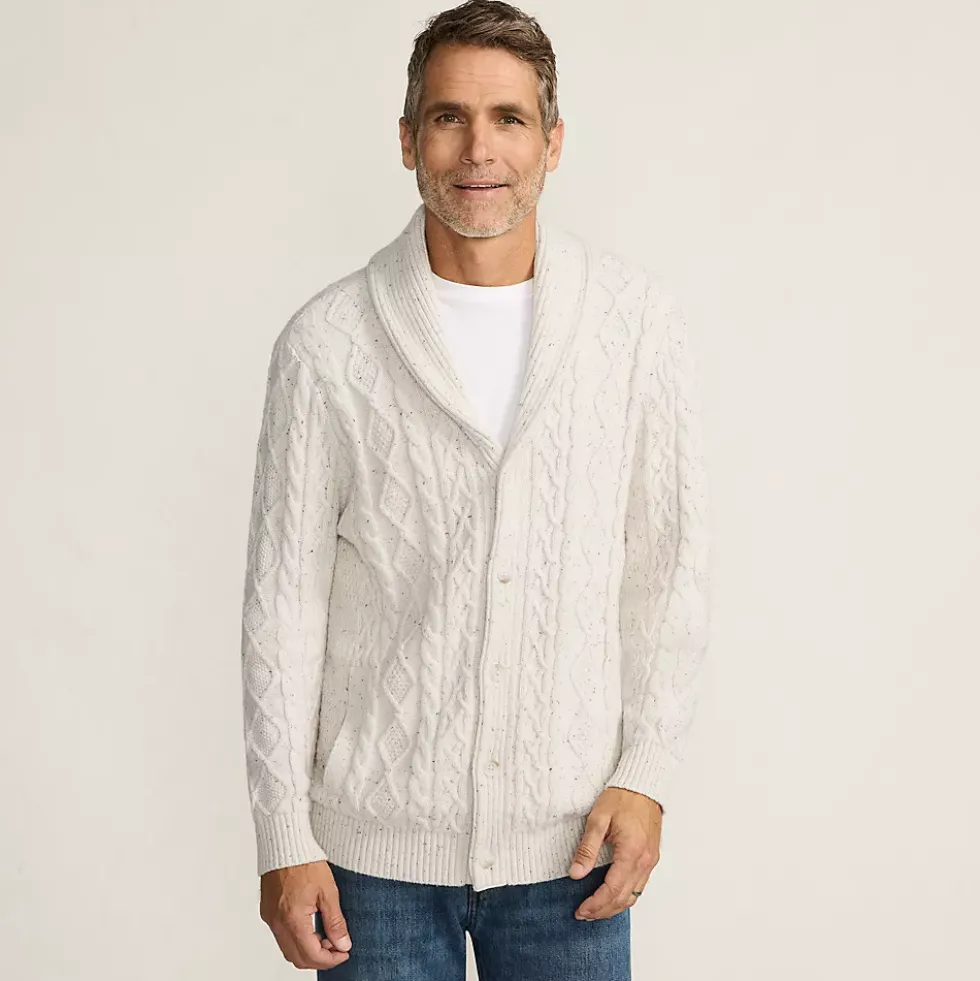 Men's Long Sleeve Cotton Blend Cable Shawl Cardigan