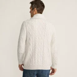 Men's Long Sleeve Cotton Blend Cable Shawl Cardigan