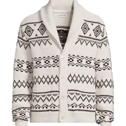 Men's Long Sleeve Cotton Blend Shawl Fairisle Cardigan