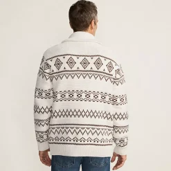 Men's Long Sleeve Cotton Blend Shawl Fairisle Cardigan