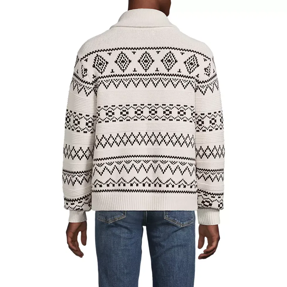 Men's Long Sleeve Cotton Blend Shawl Fairisle Cardigan