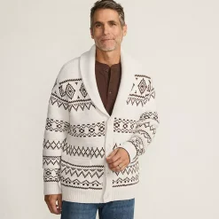 Men's Long Sleeve Cotton Blend Shawl Fairisle Cardigan