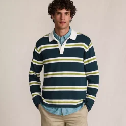 Men's Long Sleeve Cotton Rugby Sweater Polo