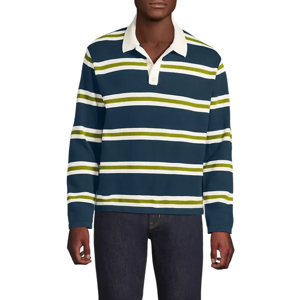 Men's Long Sleeve Cotton Rugby Sweater Polo