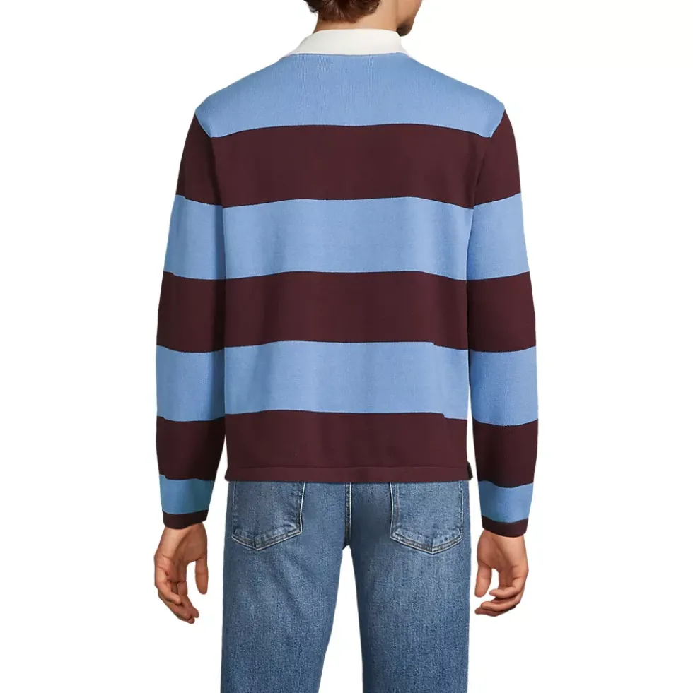 Men's Long Sleeve Cotton Rugby Sweater Polo