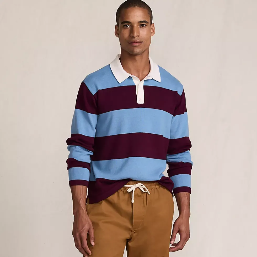 Men's Long Sleeve Cotton Rugby Sweater Polo