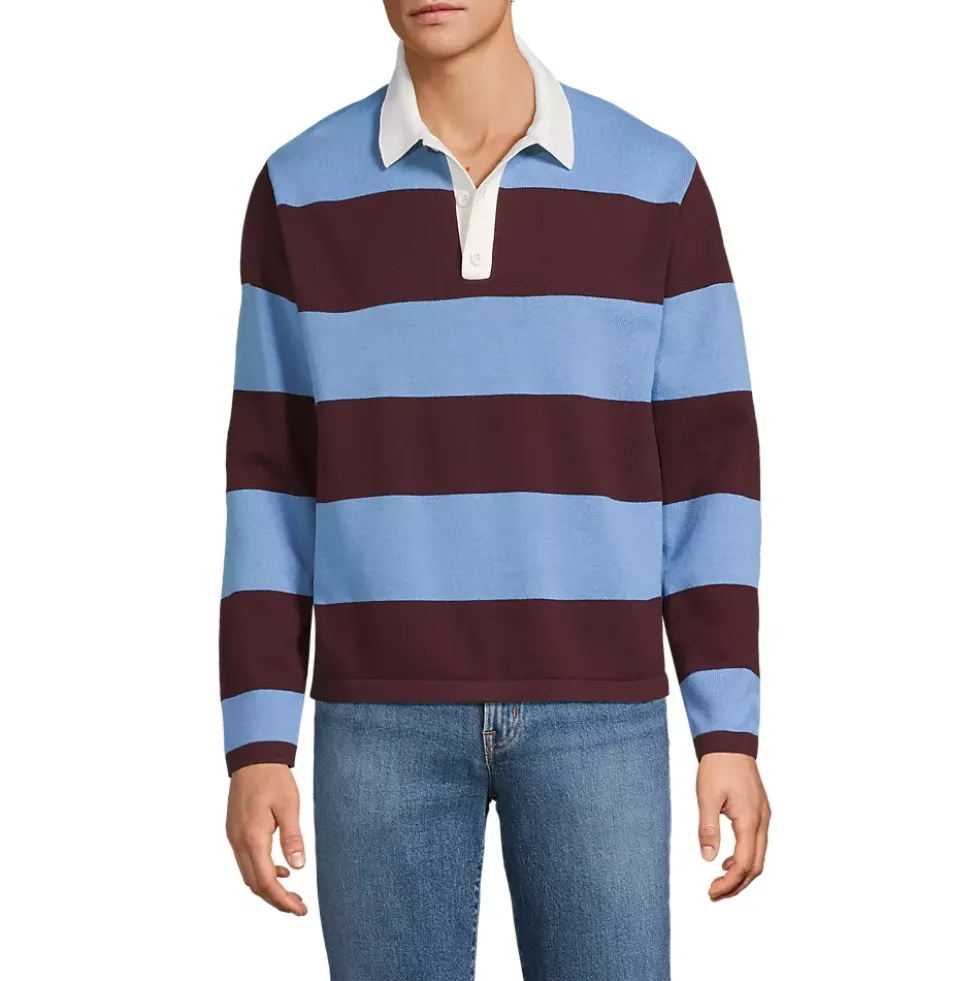 Men's Long Sleeve Cotton Rugby Sweater Polo