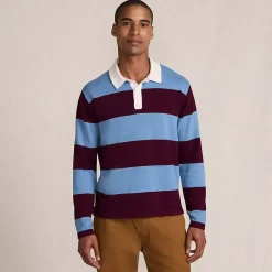 Men's Long Sleeve Cotton Rugby Sweater Polo