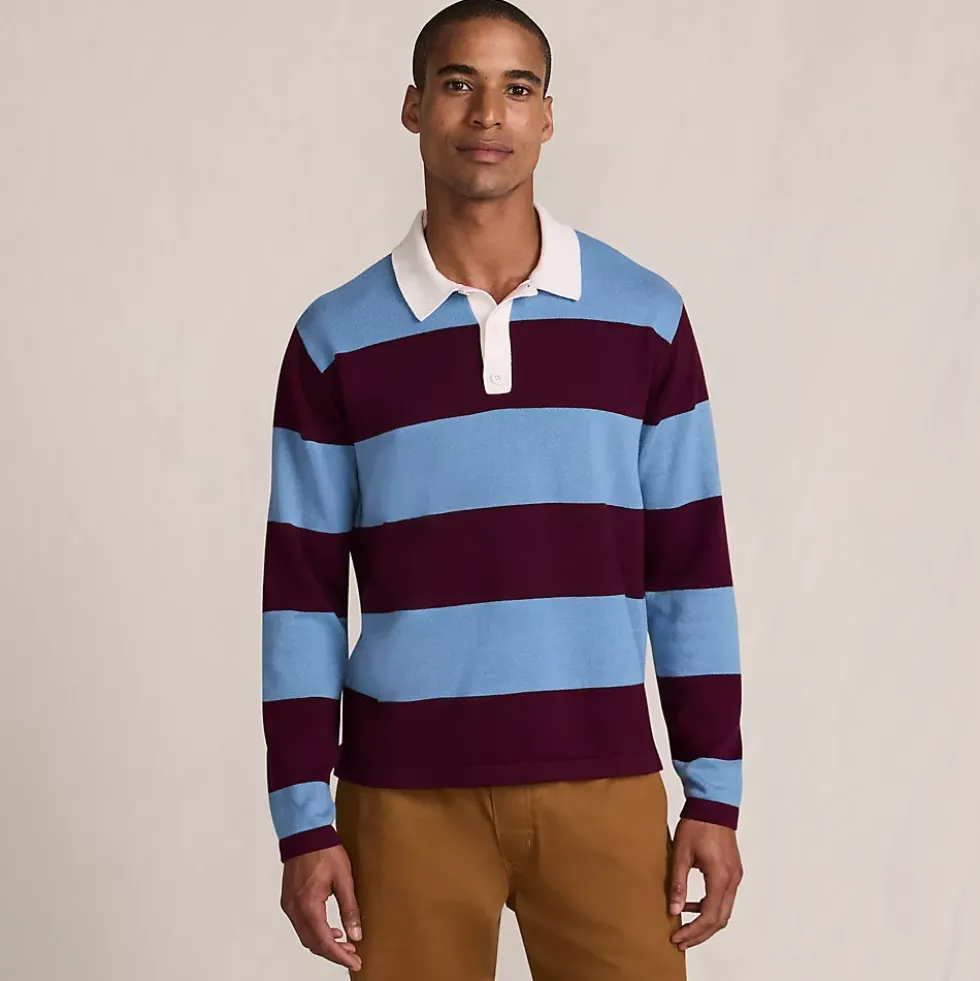 Men's Long Sleeve Cotton Rugby Sweater Polo