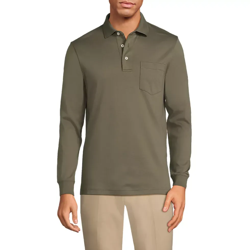 Men's Long Sleeve Cotton Supima Polo Shirt with Pocket