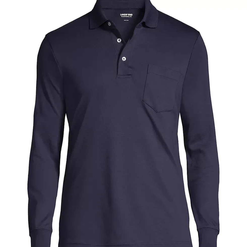 Men's Long Sleeve Cotton Supima Polo Shirt with Pocket