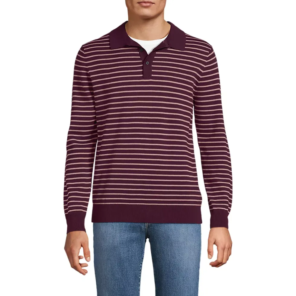 Men's Long Sleeve Cotton Sweater Polo
