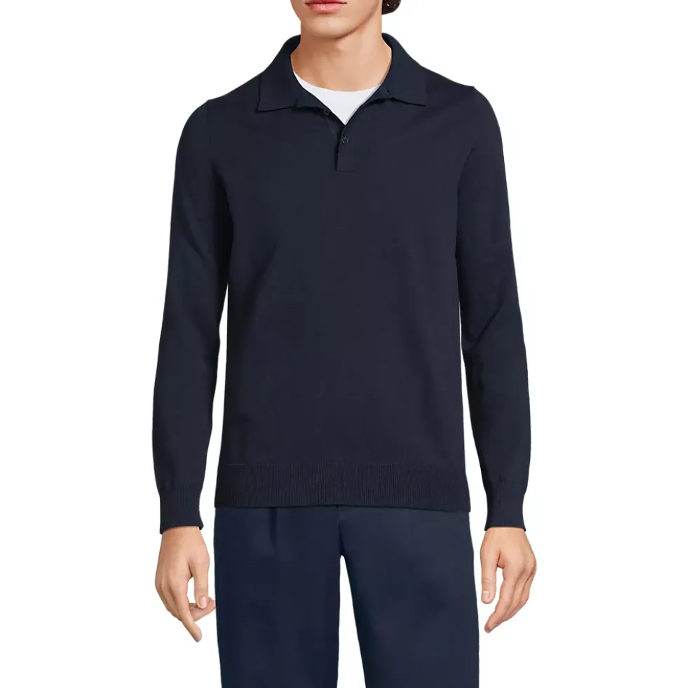 Men's Long Sleeve Cotton Sweater Polo