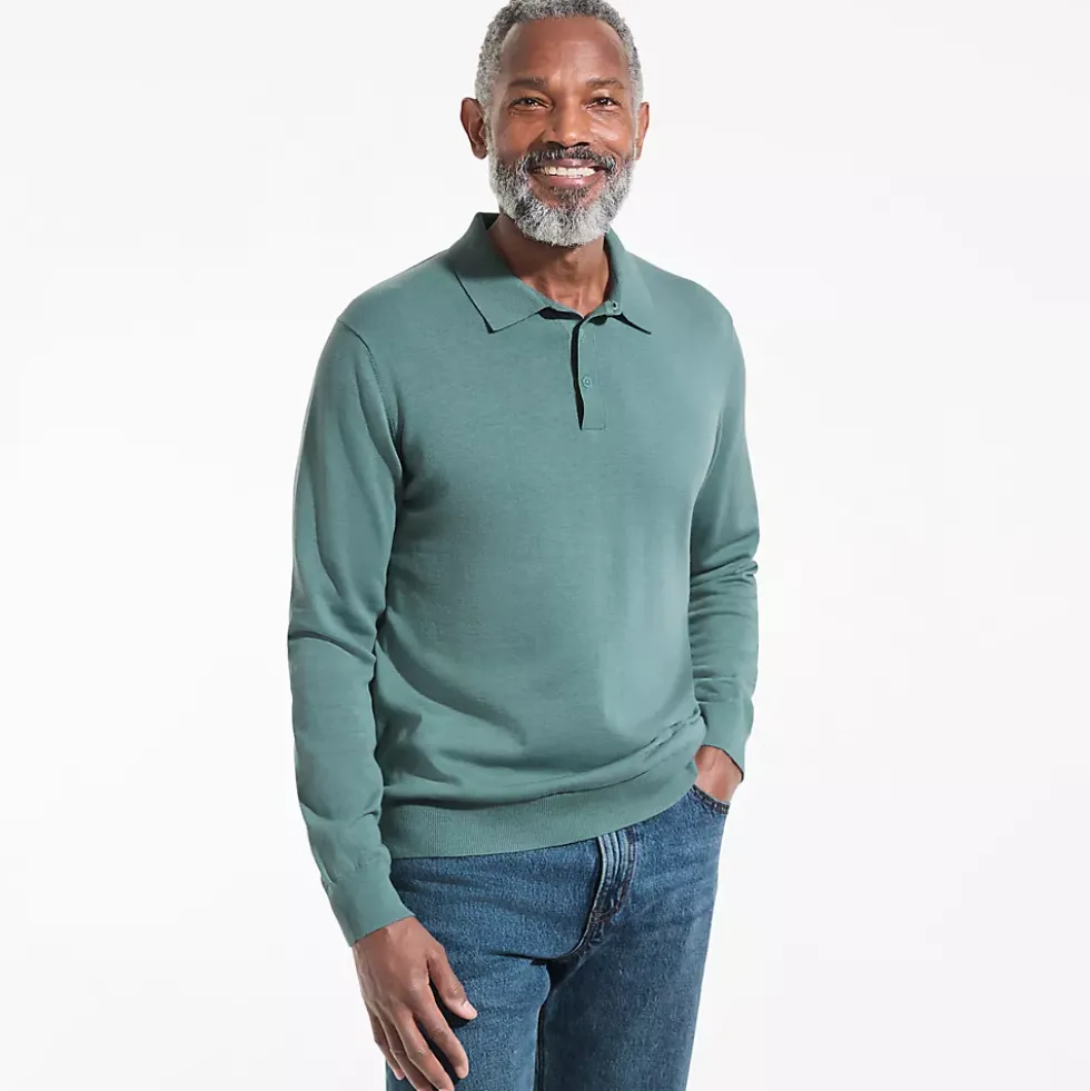 Men's Long Sleeve Cotton Sweater Polo