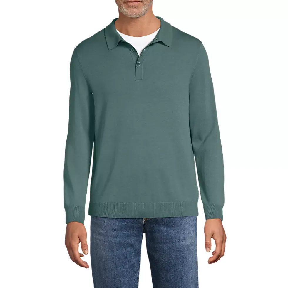 Men's Long Sleeve Cotton Sweater Polo
