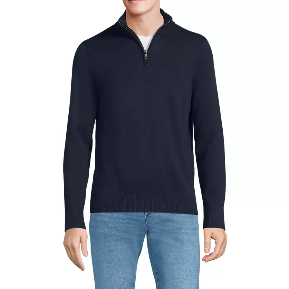 Men's Long Sleeve Fine Gauge Cotton Quarter Zip Sweater
