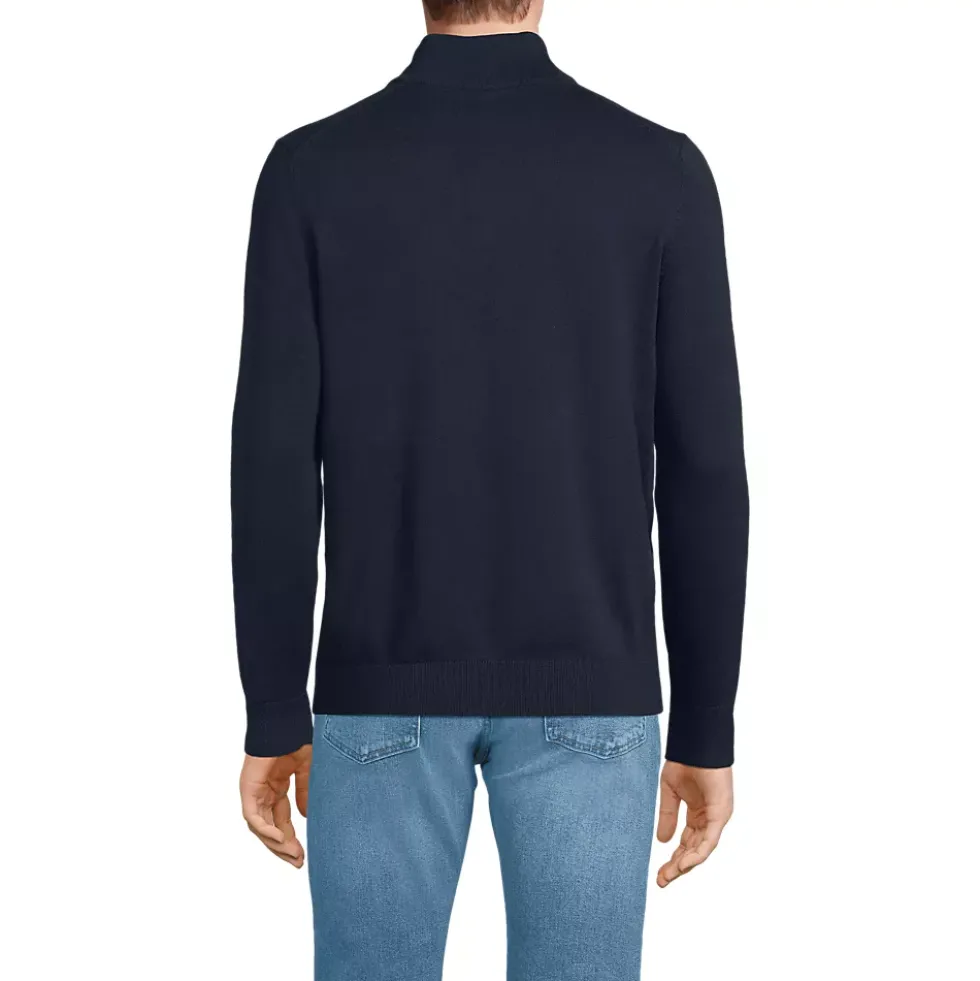 Men's Long Sleeve Fine Gauge Cotton Quarter Zip Sweater