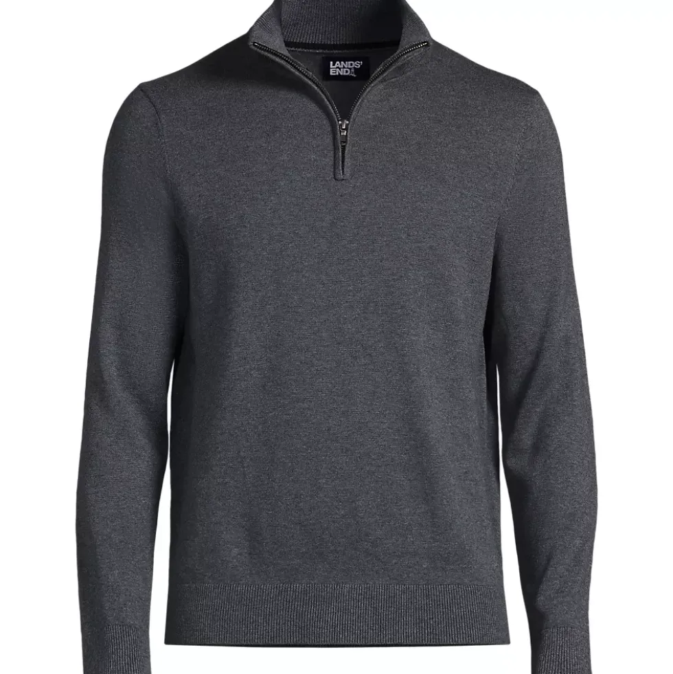 Men's Long Sleeve Fine Gauge Cotton Quarter Zip Sweater