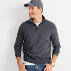 Men's Long Sleeve Fine Gauge Cotton Quarter Zip Sweater