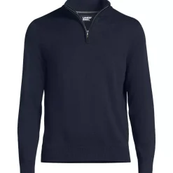 Men's Long Sleeve Fine Gauge Cotton Quarter Zip Sweater