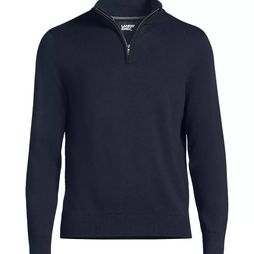 Men's Long Sleeve Fine Gauge Cotton Quarter Zip Sweater