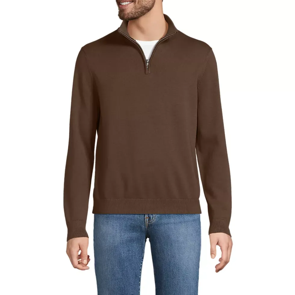 Men's Long Sleeve Fine Gauge Cotton Quarter Zip Sweater