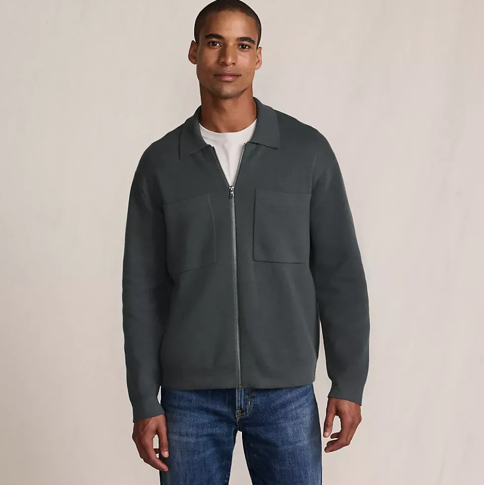 Men's Long Sleeve Fine Gauge Cotton Full Zip Chore Coat